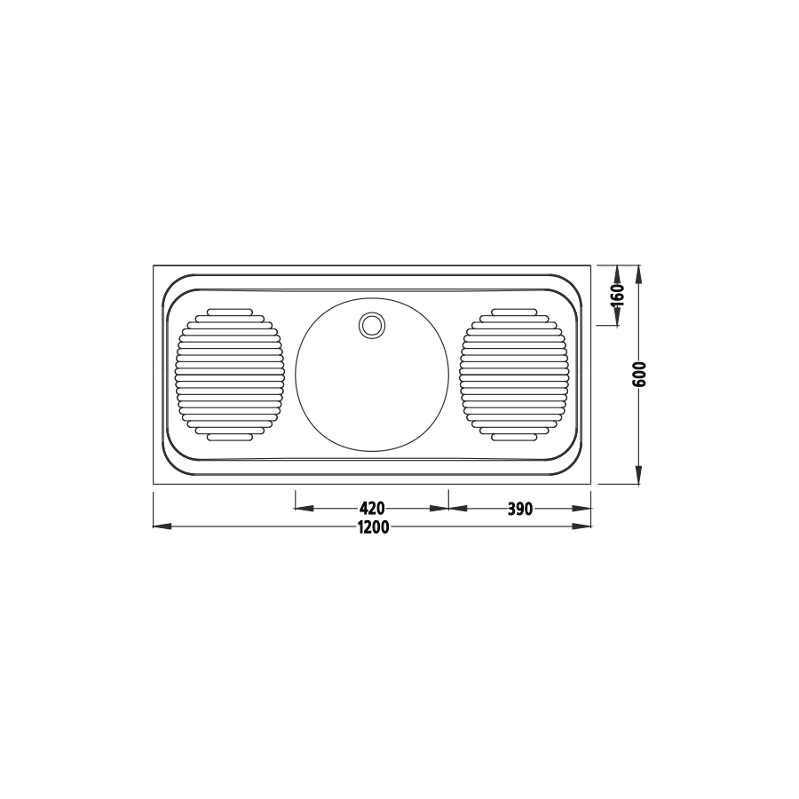 Умивалник еднокоритен с два отцедника 1200/600 mm