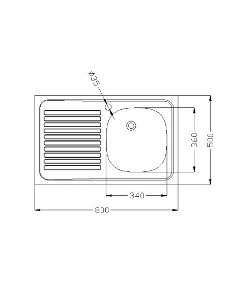 Умивалник за вграждане еднокоритен, кухненски 800/500 mm - Ф52 mm
