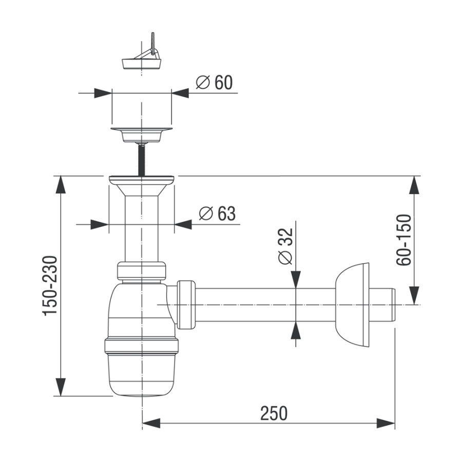 Сифон за мивка с тапа (201647)