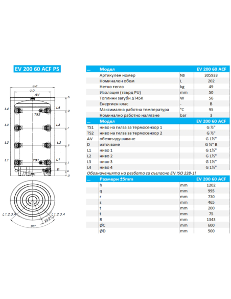 Буферен съд TESY „Анти Конденз“ 200л., емайлиран, подов монтаж