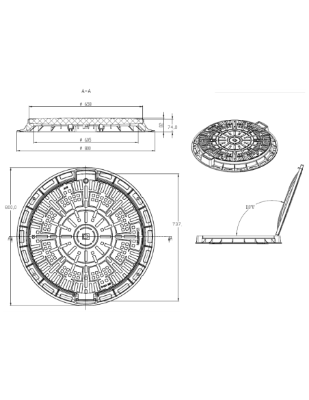 Капак PP A15 Ф600 (черен)