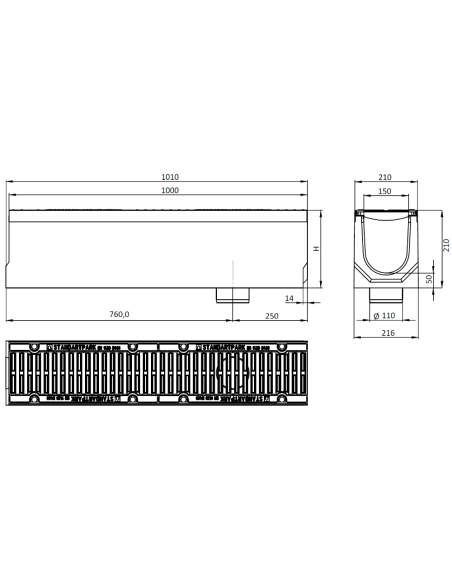 Линеен отводнител от фибробетон FB PRO D400 DN150 H210 (вертикален)