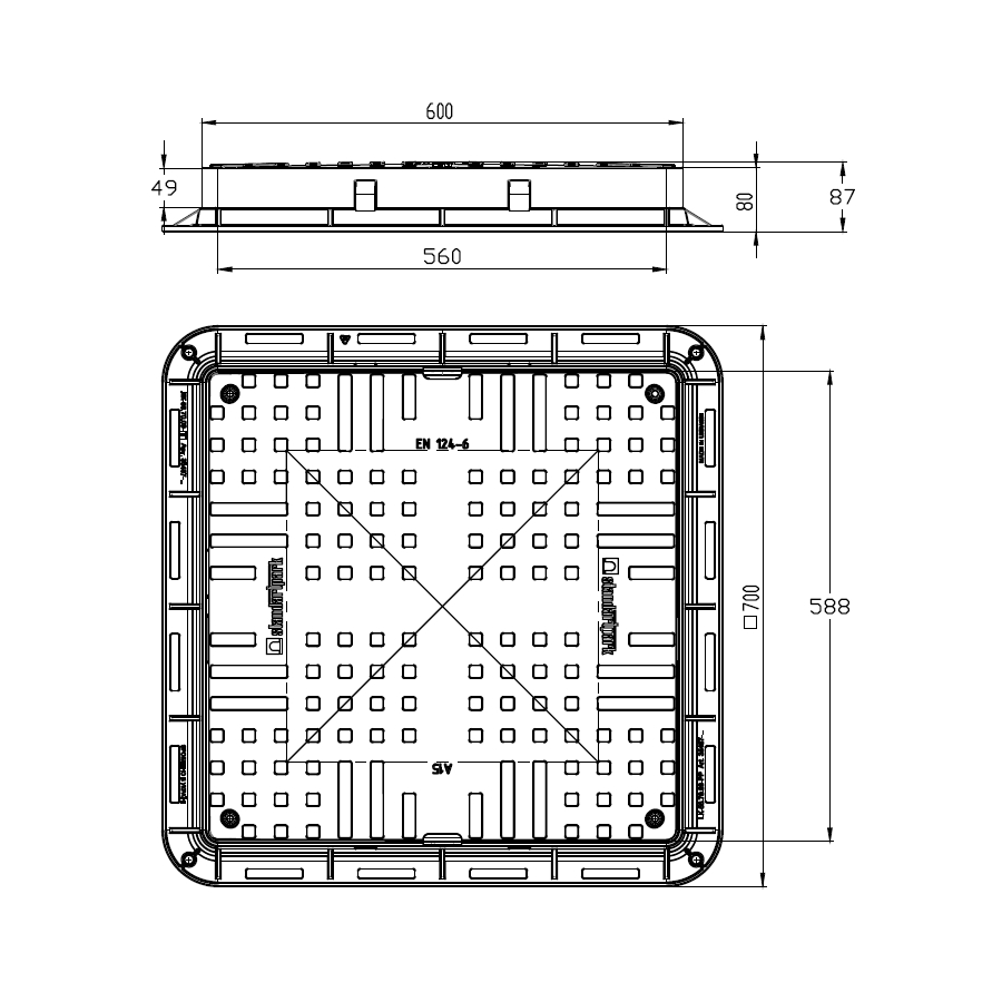 Капак PP A15 700x700 (квадратен/черен)