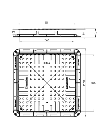 Капак PP A15 700x700 (квадратен/черен)