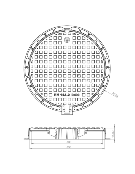 Чугунен капак Ф600 D400 H95 плътен със заключване