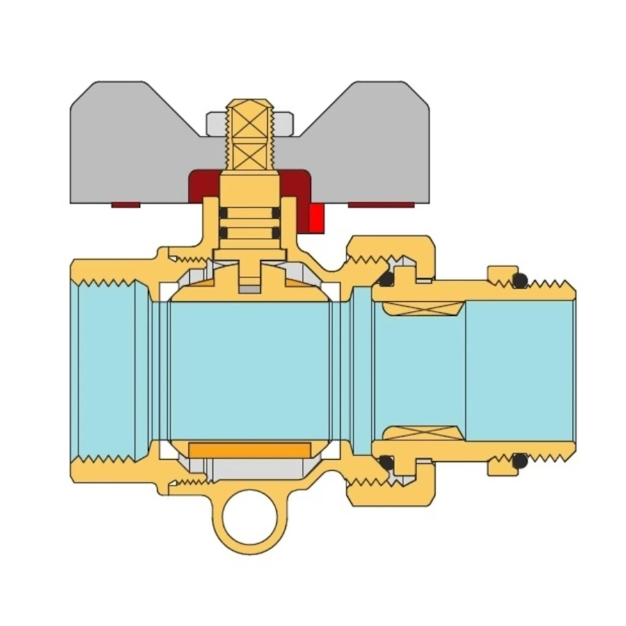 Сферичен кран с холендър и термометър 1" син -...