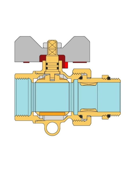 Сферичен кран с холендър и термометър 1" син - TIEMME/2120042/