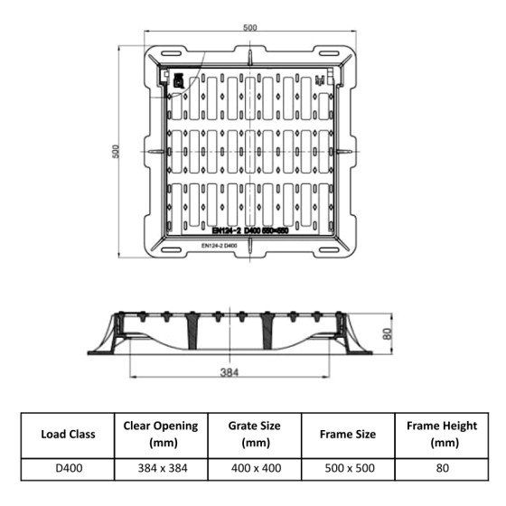 Чугунена решетка 400x400/D400 права 2