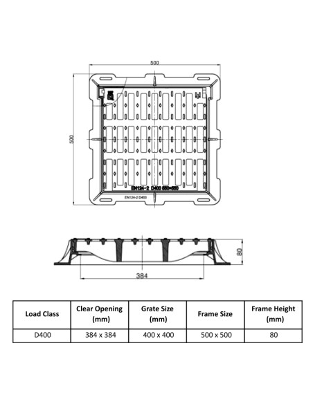Чугунена решетка 400x400/D400 права