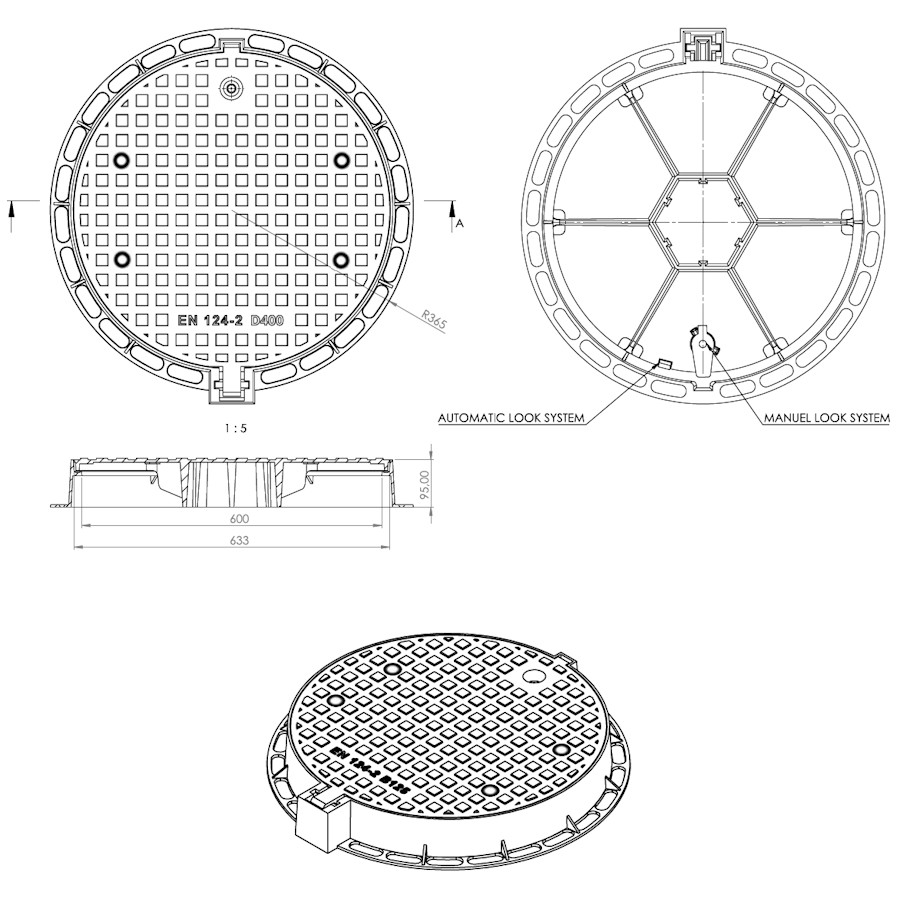 Чугунен капак Ø600 D400 /P/ H95 вентилиран