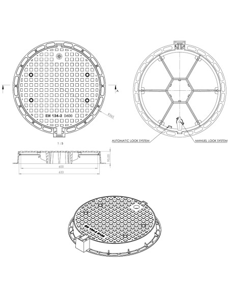 Чугунен капак Ø600 D400 /P/ H95 вентилиран