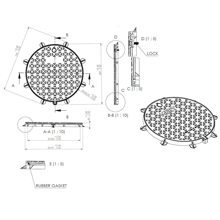 Чугунен капак Ø600 B125 /M/