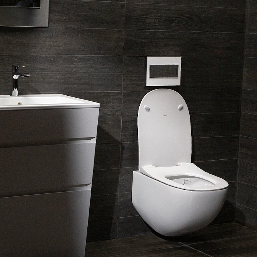 Висяща тоалетна Fluenta Rimless с капак Slim