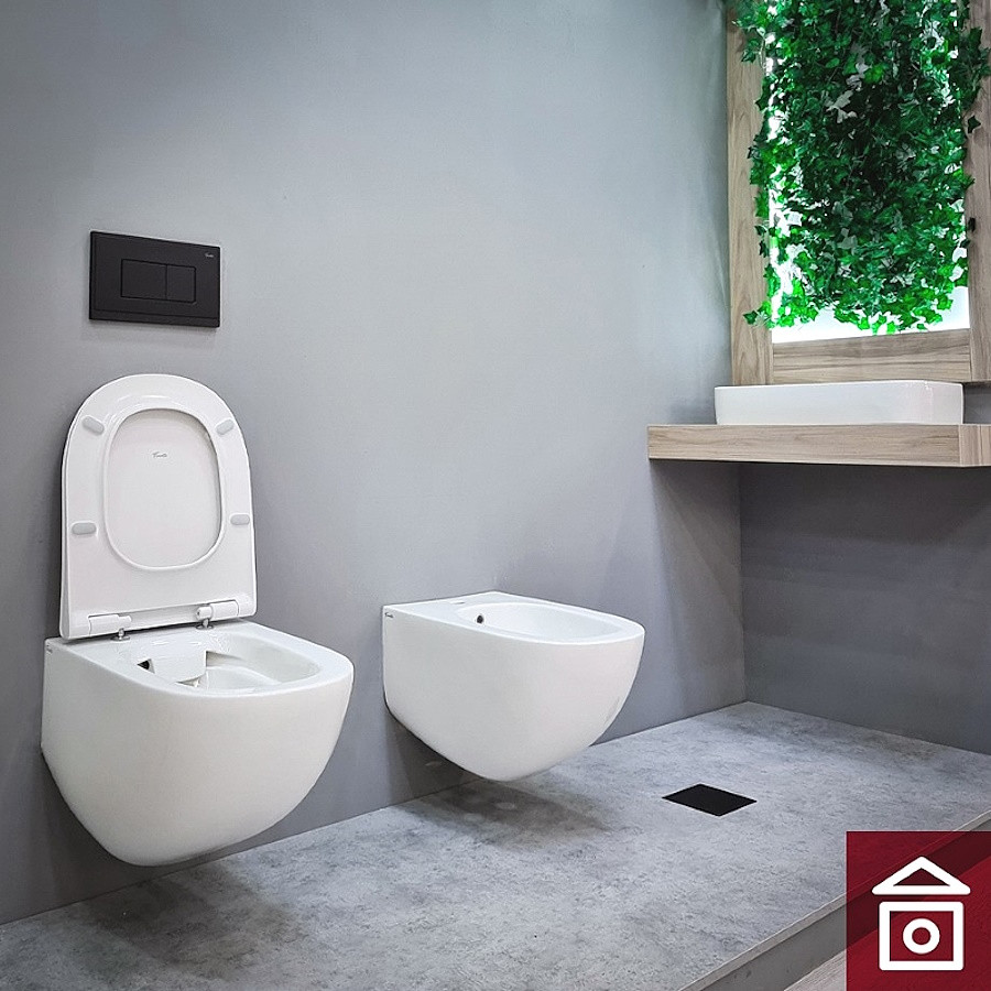 Висяща тоалетна Fluenta Rimless с капак Slim