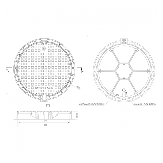 Чугунен капак Ф600 C250 /P/ H95 2