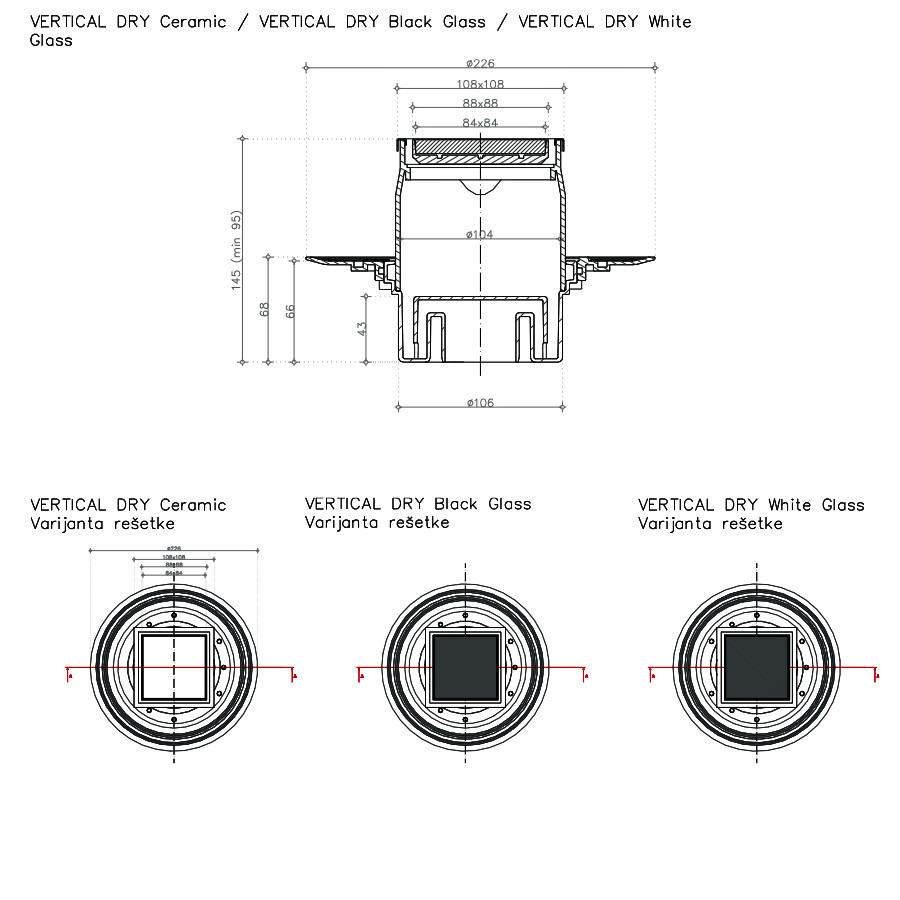 СИФОН VERTICAL ЧЕРНО СТЪКЛО 100x100