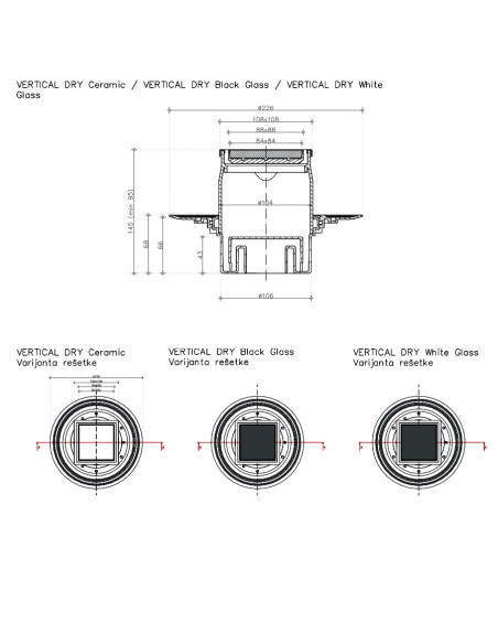 СИФОН VERTICAL ЧЕРНО СТЪКЛО 100x100