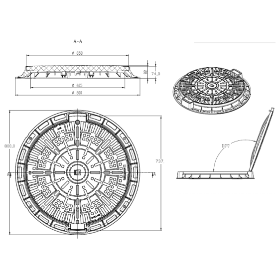 Капак PP A15 Ф600 (черен) 2
