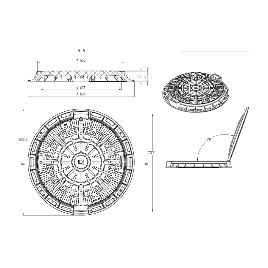 Капак PP A15 Ф600 (черен)