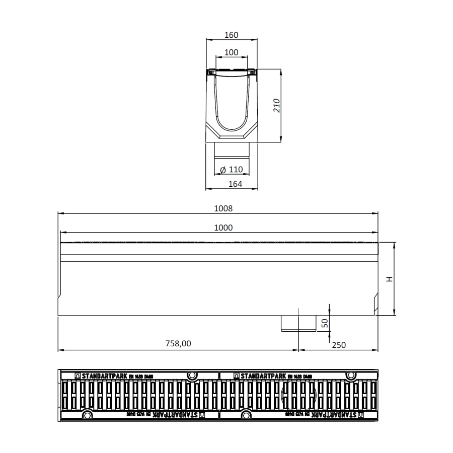 Линеен отводнител от фибробетон FB PRO D400...