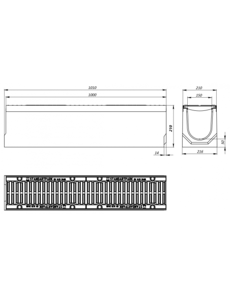 Линеен отводнител от фибробетон FB PRO D400 DN150 H210 (хоризонтален)