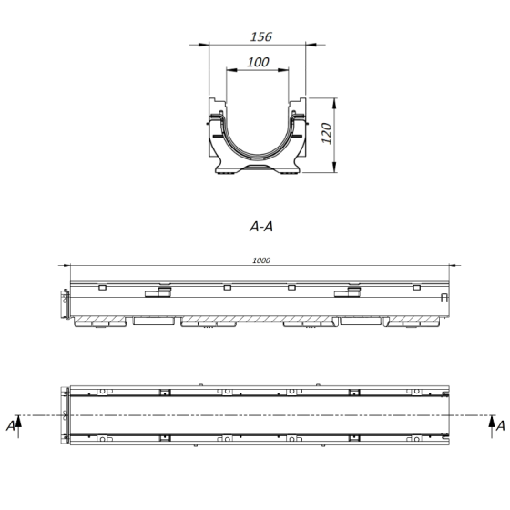 Линеен отводнител с чугунена решетка C250 DN100 H120/W156 2