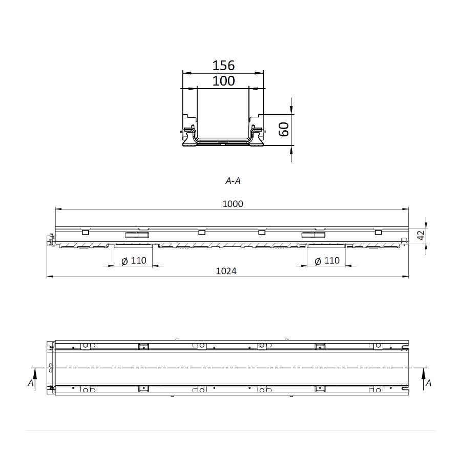 Линеен отводнител с поцинкована решетка A15...
