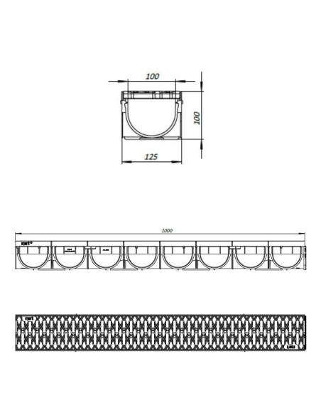 Линеен отводнител с поцинкована решетка Easy3 A15 DN100 H100