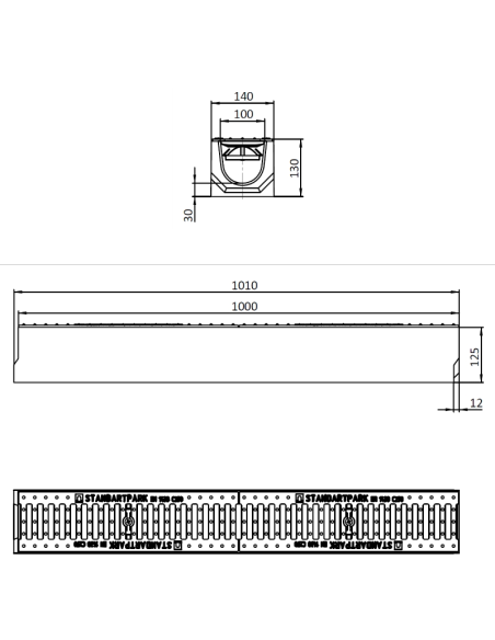 Линеен отводнител от фибробетон FB BASE C250 DN100 H125