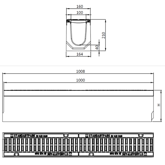 Линеен отводнител от фибробетон FB PRO D400 DN100 H210... 2