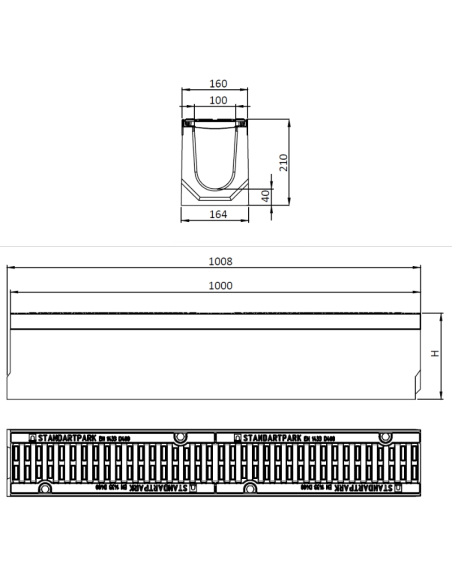 Линеен отводнител от фибробетон FB PRO D400 DN100 H210 (хоризонтален)
