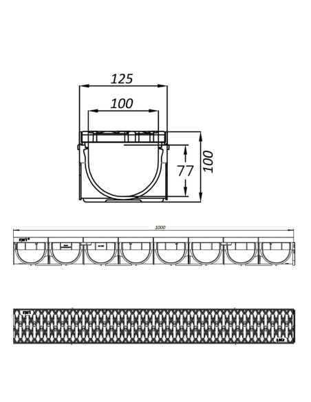 Линеен отводнител с решетка от полипропилен Easy3 A15 DN100 H100