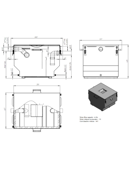 Неръждаем мазниноуловител за монтаж под мивка (0,3 л/сек)