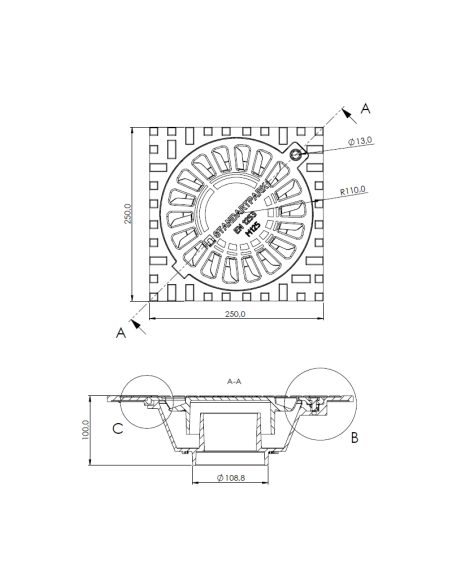 Чугунен сифон URBAN M125 250X250 вертикален изход DN110