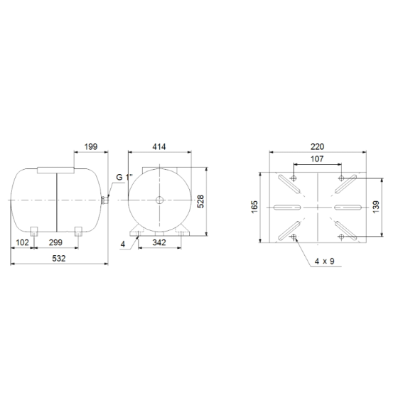 Мембранен разширителен съд 60л Grundfos GT-H-60 PN10 G1 H 2
