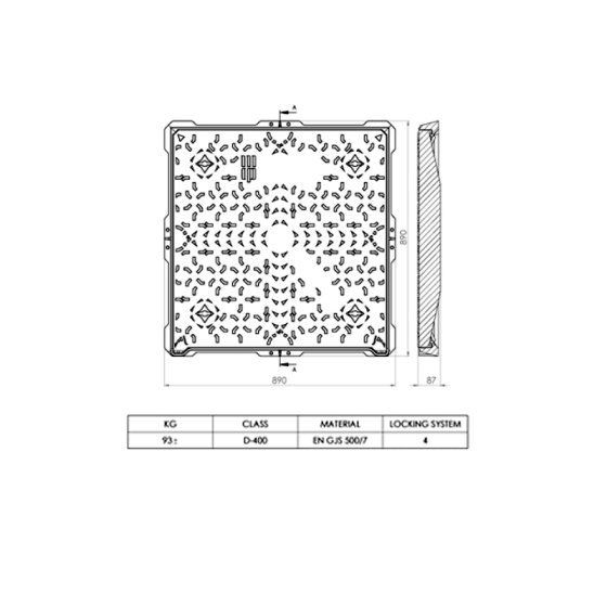 Чугунен капак D400 790x790 плътен, квадратен 2