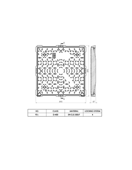 Чугунен капак D400 790x790 плътен, квадратен