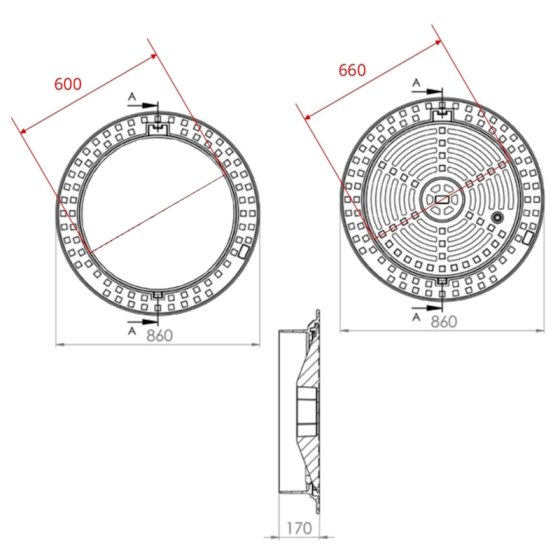 Чугунен капак Ф600 D400 H170 самонивелиращ 2