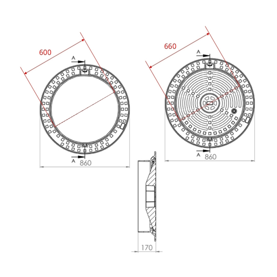 Чугунен капак Ф600 D400 H170 самонивелиращ