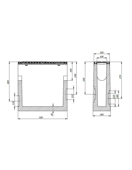 Линеен отводнител от фибробетон FB PRO D400 DN100 H500