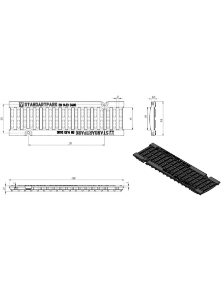 Линеен отводнител от фибробетон FB PRO D400 DN100 H500