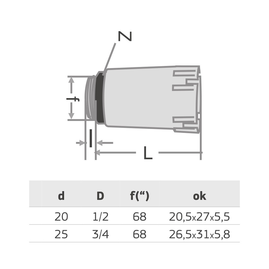 PPR ТАПА  ДЪЛГА С ПЛАСТМАСОВА РЕЗБА 1/2“ ЧЕРВЕНА