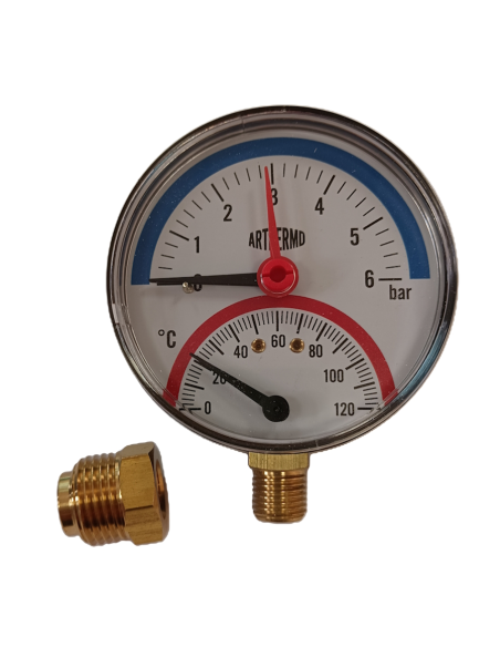 Радиален термоманометър (Ø 80 mm, 0-120 С, 0-6 bar)