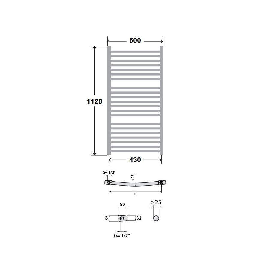 Стоманена лира за баня LUX 1120/500 - 882W