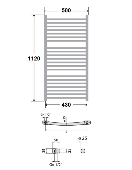 Стоманена лира за баня LUX 1120/500 - 882W