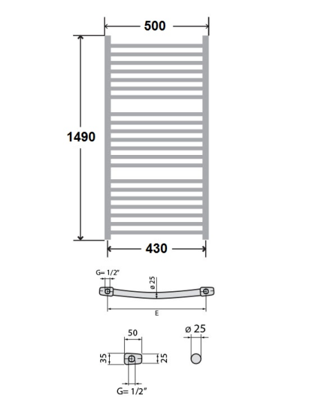 Стоманена лира за баня LUX 1490/500 - 1183W
