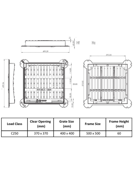 Чугунена решетка 400x400/C250